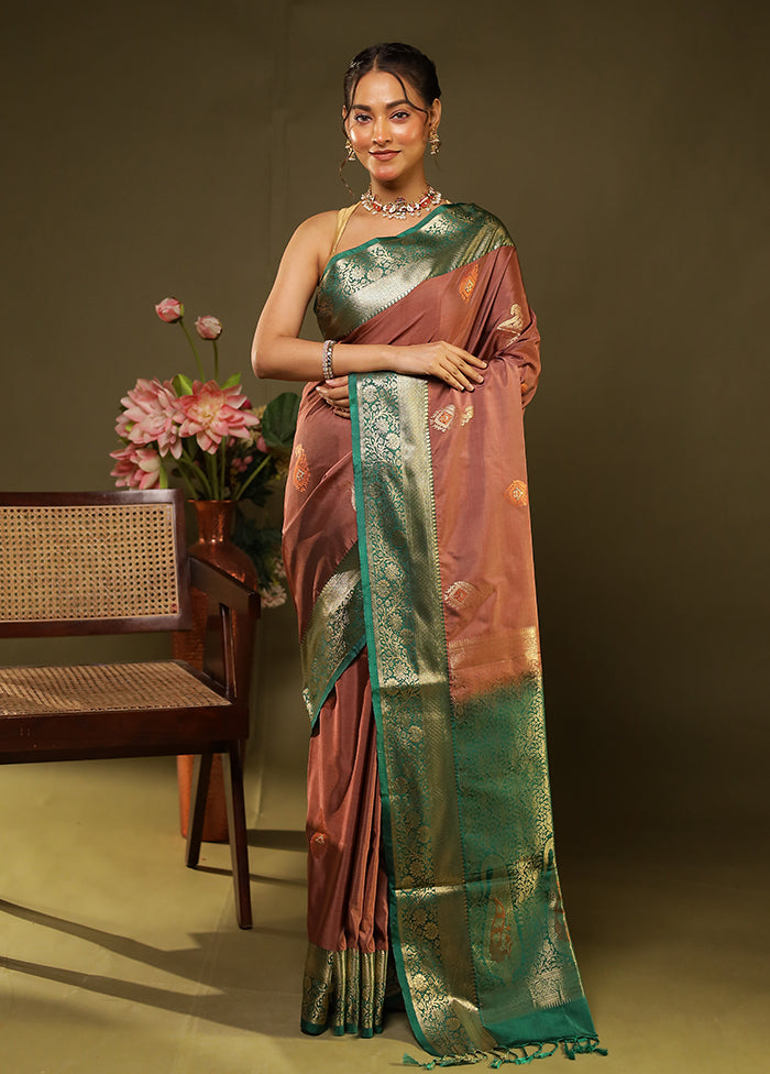 Brown Kanjivaram Silk Saree With Blouse Piece