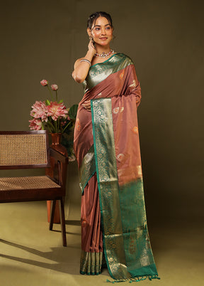 Brown Kanjivaram Silk Saree With Blouse Piece