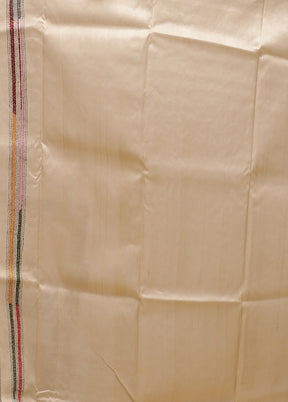 Cream Handloom Kantha Stitch Pure Silk Saree With Blouse Piece