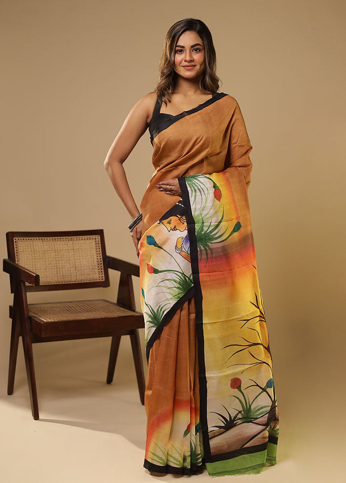 Multicolor Printed Pure Silk Saree Without Blouse Piece