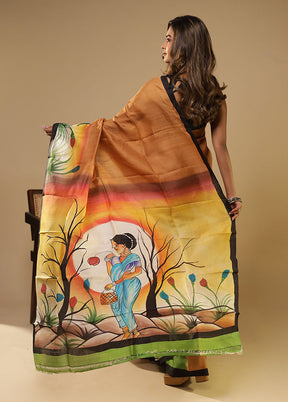 Multicolor Printed Pure Silk Saree Without Blouse Piece