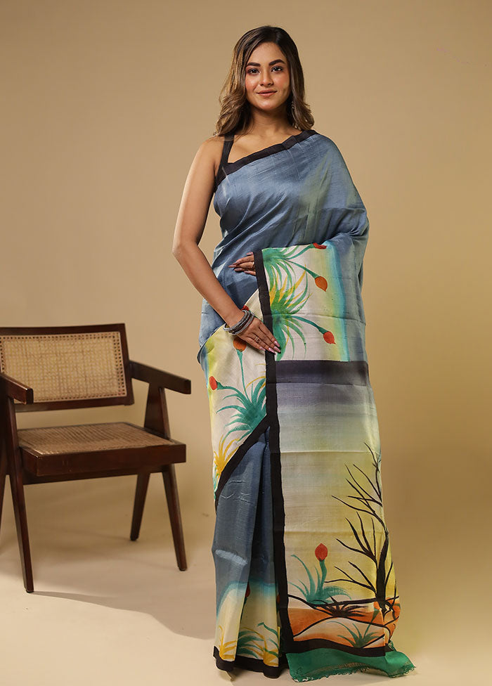 Multicolor Printed Pure Silk Saree Without Blouse Piece