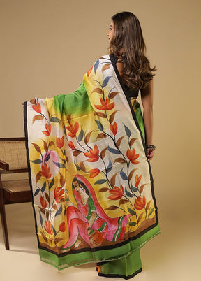 Green Printed Pure Silk Saree Without Blouse Piece