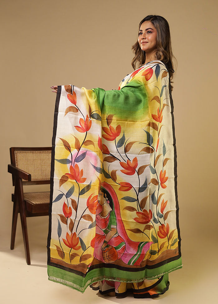 Green Printed Pure Silk Saree Without Blouse Piece