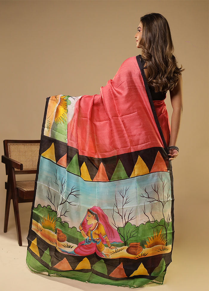 Multicolor Printed Pure Silk Saree Without Blouse Piece