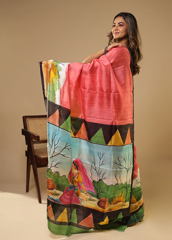 Multicolor Printed Pure Silk Saree Without Blouse Piece