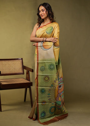 Multicolor Handloom Tussar Pure Silk Saree With Blouse Piece