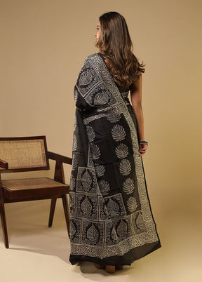 Black Printed Pure Silk Saree Without Blouse Piece