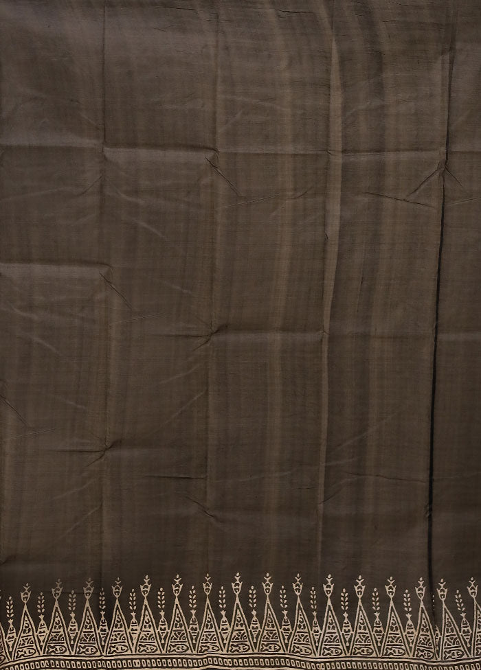 Black Printed Pure Silk Saree Without Blouse Piece