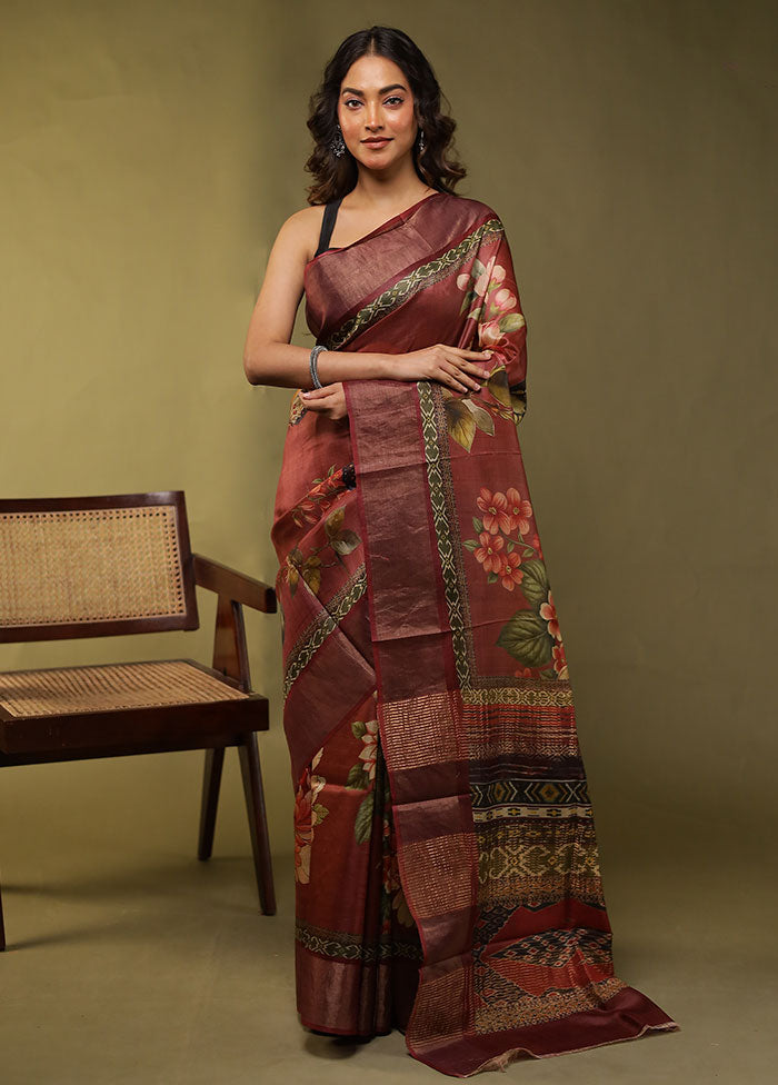 Pink Handloom Tussar Pure Silk Saree With Blouse Piece