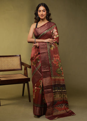 Pink Handloom Tussar Pure Silk Saree With Blouse Piece
