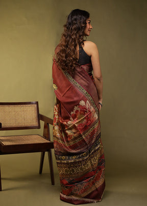 Pink Handloom Tussar Pure Silk Saree With Blouse Piece