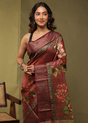 Pink Handloom Tussar Pure Silk Saree With Blouse Piece
