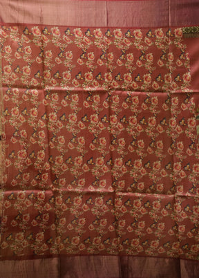 Pink Handloom Tussar Pure Silk Saree With Blouse Piece