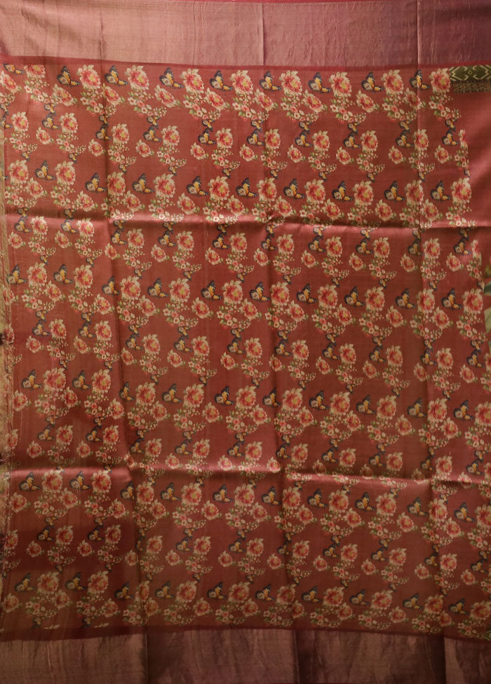 Pink Handloom Tussar Pure Silk Saree With Blouse Piece
