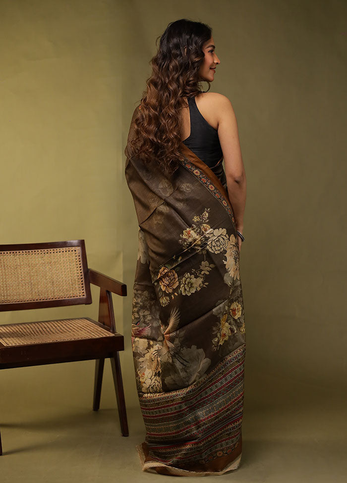 Cream Handloom Tussar Pure Silk Saree With Blouse Piece