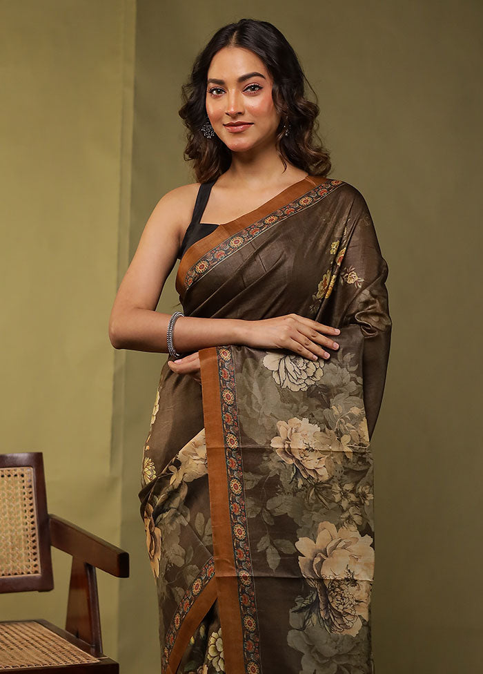 Cream Handloom Tussar Pure Silk Saree With Blouse Piece