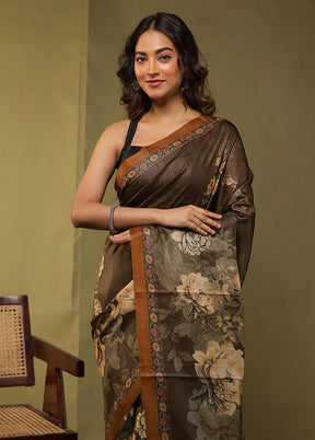 Cream Handloom Tussar Pure Silk Saree With Blouse Piece