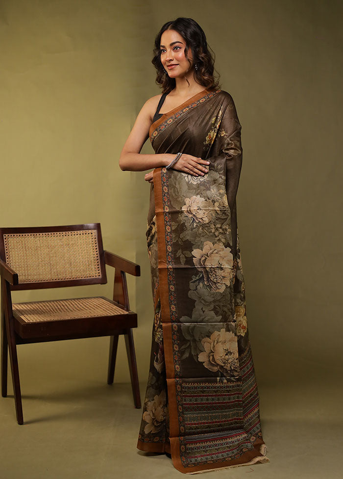 Cream Handloom Tussar Pure Silk Saree With Blouse Piece