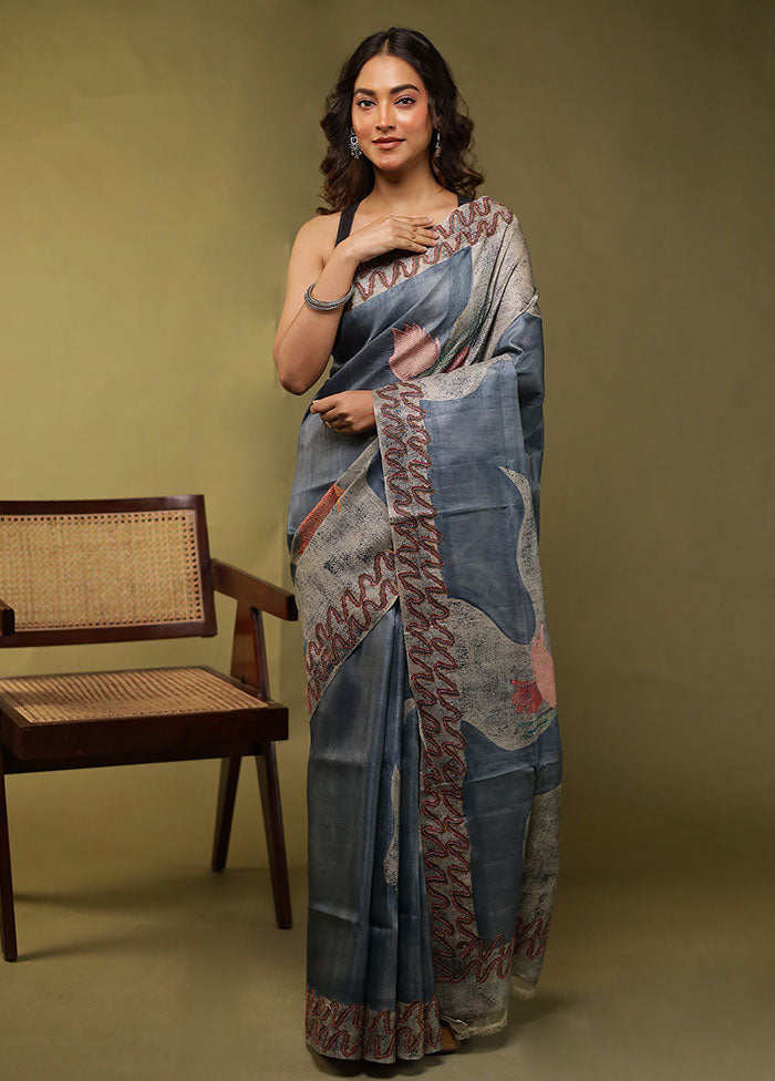 Multicolor Handloom Tussar Pure Silk Saree With Blouse Piece