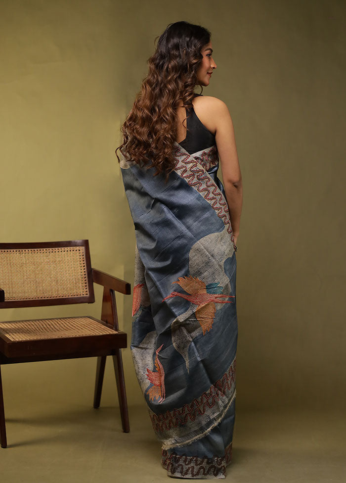 Multicolor Handloom Tussar Pure Silk Saree With Blouse Piece