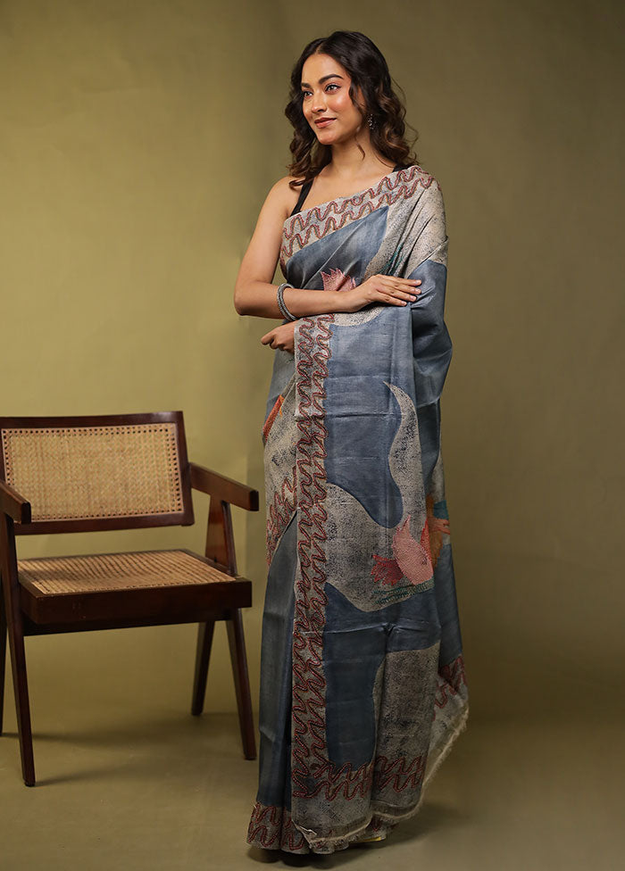 Multicolor Handloom Tussar Pure Silk Saree With Blouse Piece