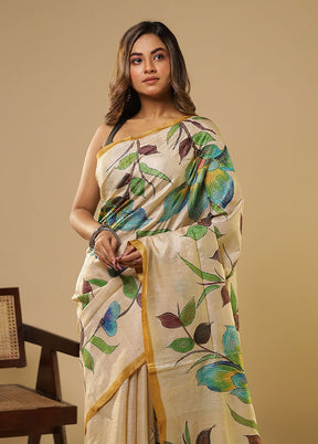 Multicolor Handloom Tussar Pure Silk Saree With Blouse Piece