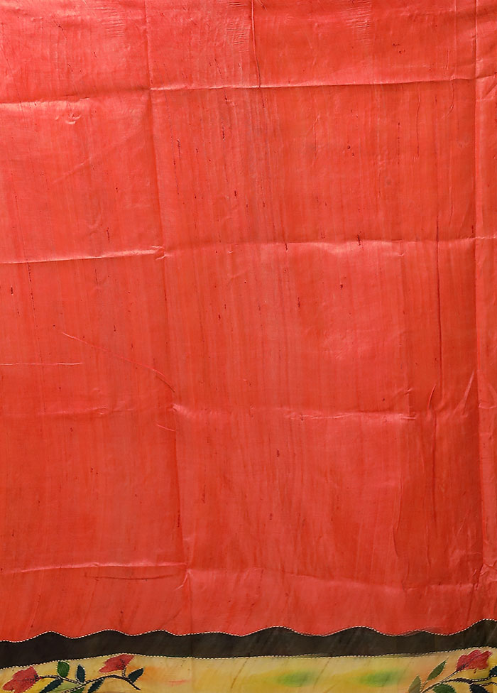 Multicolor Handloom Tussar Pure Silk Saree With Blouse Piece