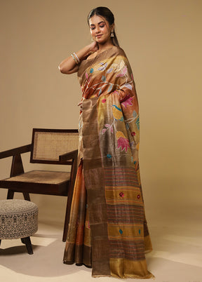 Multicolor Handloom Tussar Pure Silk Saree With Blouse Piece