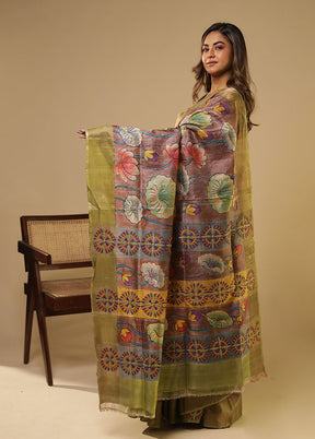 Multicolor Handloom Tussar Pure Silk Saree With Blouse Piece