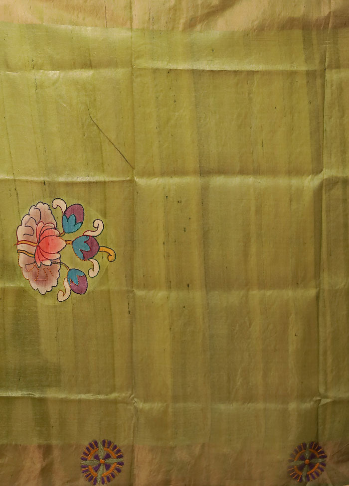 Multicolor Handloom Tussar Pure Silk Saree With Blouse Piece