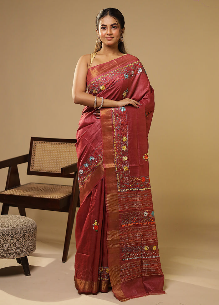Multicolor Handloom Tussar Pure Silk Saree With Blouse Piece