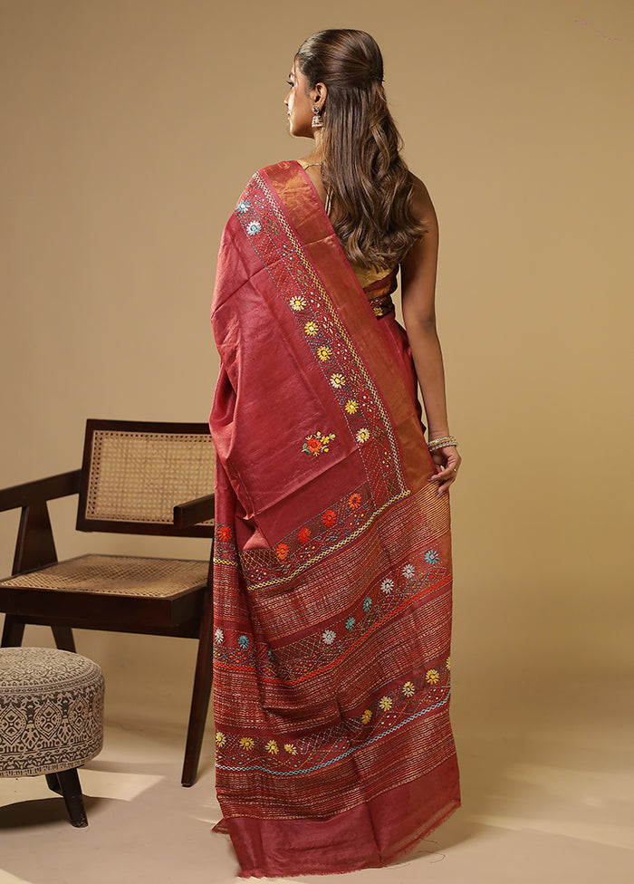 Multicolor Handloom Tussar Pure Silk Saree With Blouse Piece