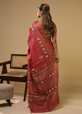 Multicolor Handloom Tussar Pure Silk Saree With Blouse Piece