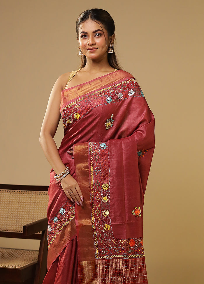 Multicolor Handloom Tussar Pure Silk Saree With Blouse Piece