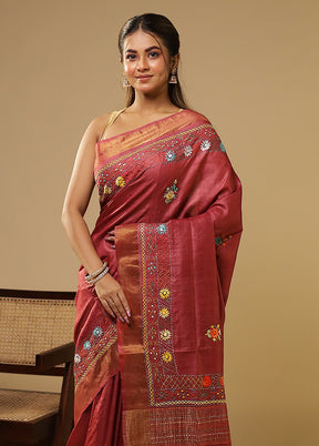Multicolor Handloom Tussar Pure Silk Saree With Blouse Piece