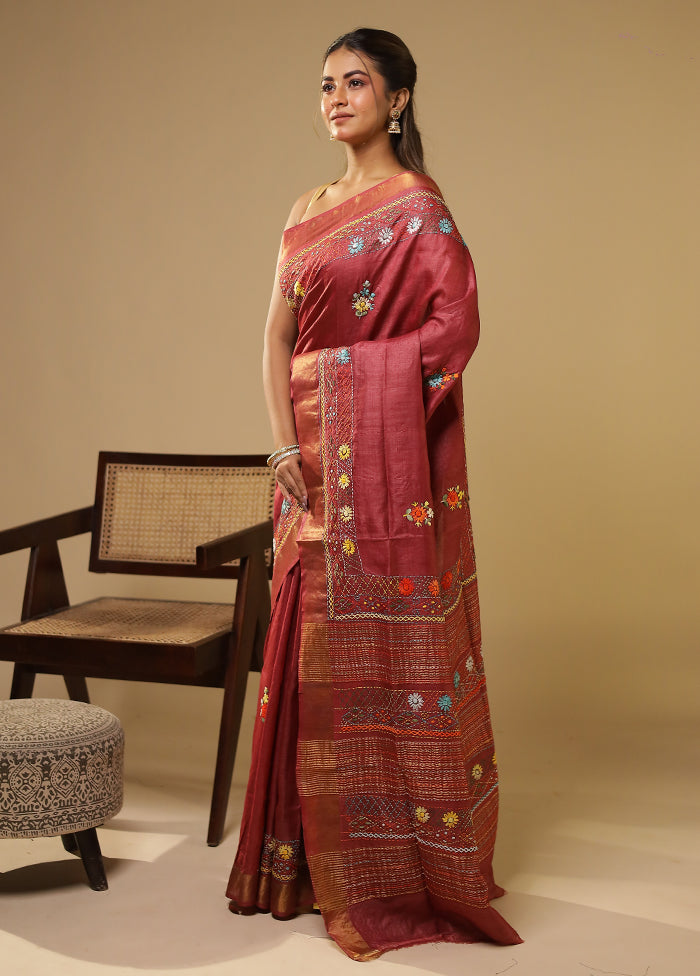 Multicolor Handloom Tussar Pure Silk Saree With Blouse Piece