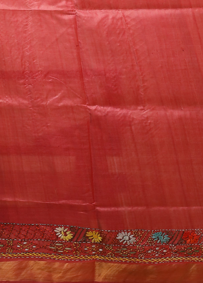 Multicolor Handloom Tussar Pure Silk Saree With Blouse Piece