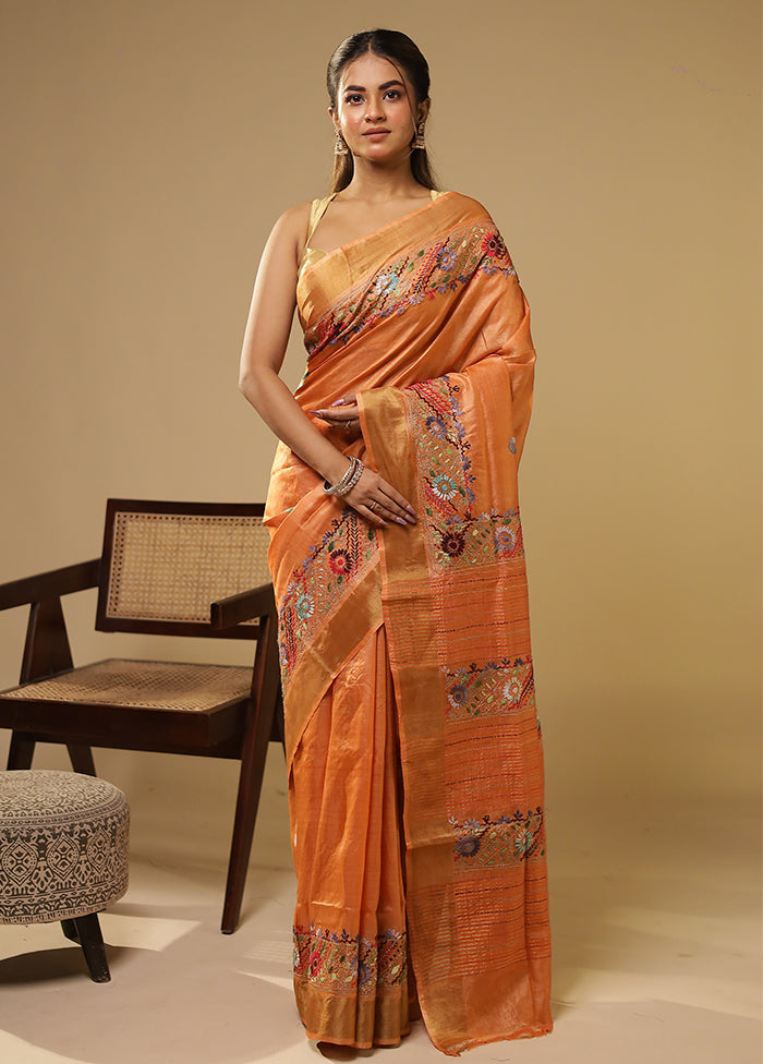 Multicolor Handloom Tussar Pure Silk Saree With Blouse Piece