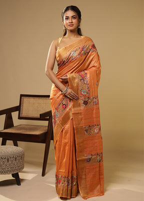 Multicolor Handloom Tussar Pure Silk Saree With Blouse Piece