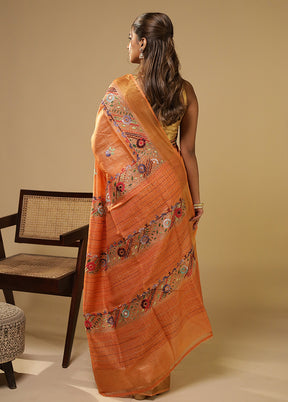 Multicolor Handloom Tussar Pure Silk Saree With Blouse Piece