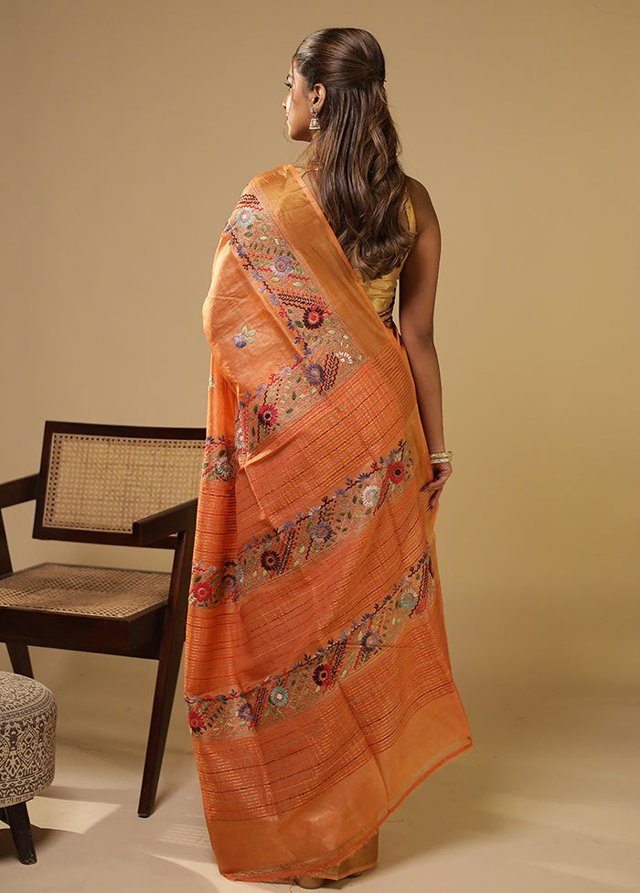 Multicolor Handloom Tussar Pure Silk Saree With Blouse Piece