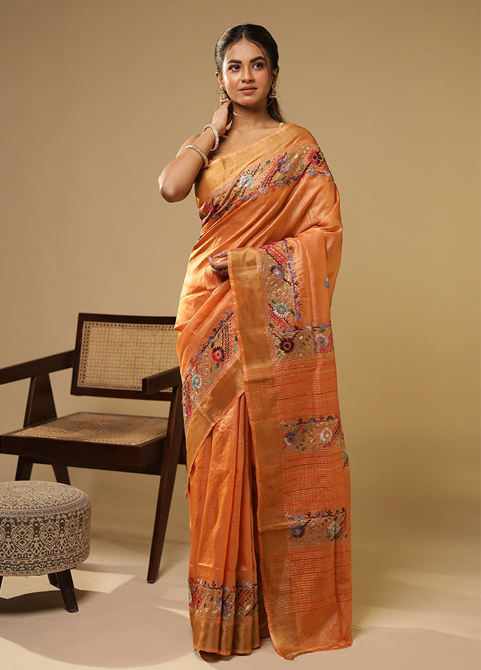 Multicolor Handloom Tussar Pure Silk Saree With Blouse Piece