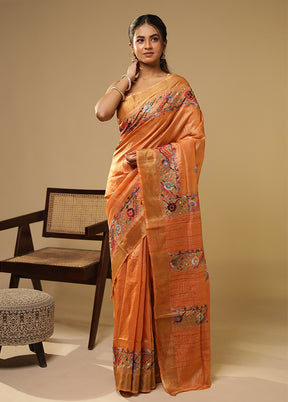 Multicolor Handloom Tussar Pure Silk Saree With Blouse Piece