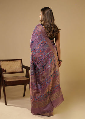 Multicolor Handloom Tussar Pure Silk Saree With Blouse Piece