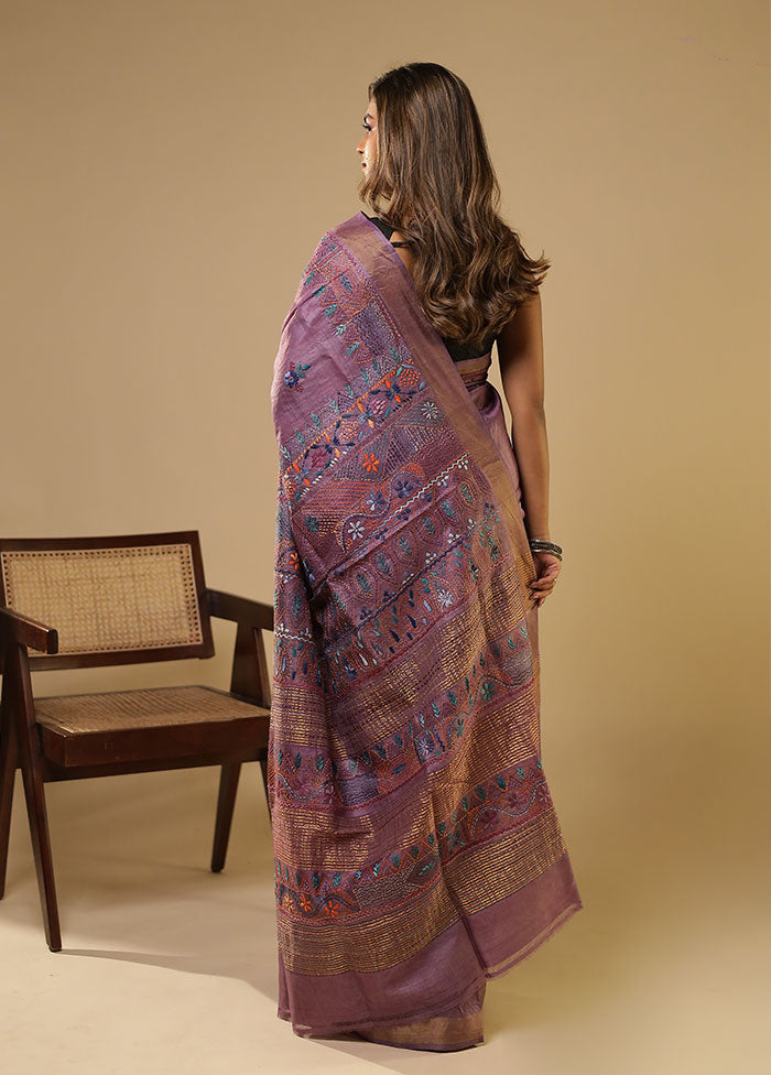 Multicolor Handloom Tussar Pure Silk Saree With Blouse Piece