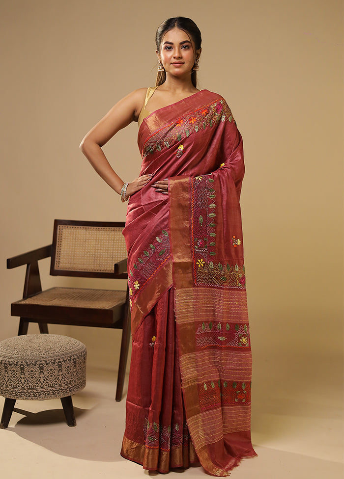 Multicolor Handloom Tussar Pure Silk Saree With Blouse Piece