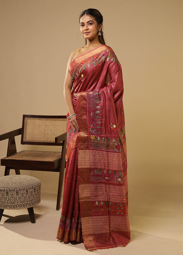 Multicolor Handloom Tussar Pure Silk Saree With Blouse Piece