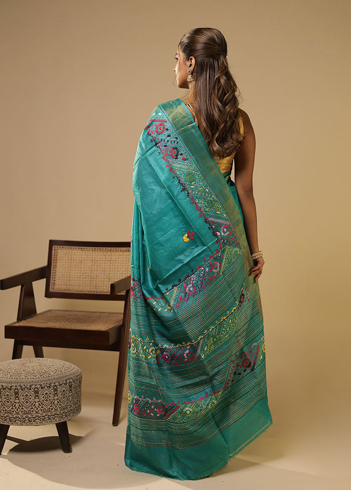 Multicolor Handloom Tussar Pure Silk Saree With Blouse Piece