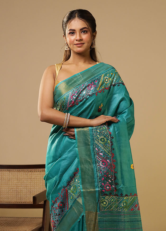 Multicolor Handloom Tussar Pure Silk Saree With Blouse Piece